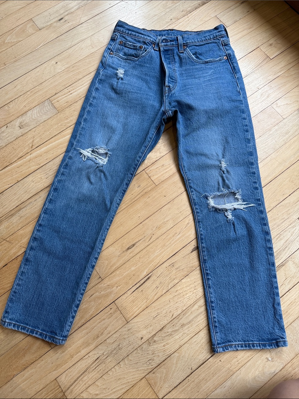 Levi's Distressed Blue Ankle Jeans